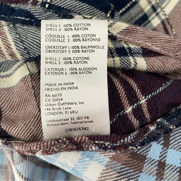 Free People Penny Plaid Mini Shirtdress Embellished Red Blue Beaded size Medium - Picture 13 of 15